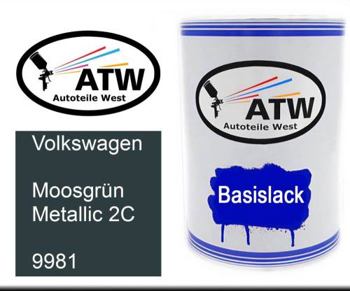 Volkswagen, Moosgrün Metallic 2C, 9981: 500ml Lackdose, von ATW Autoteile West.